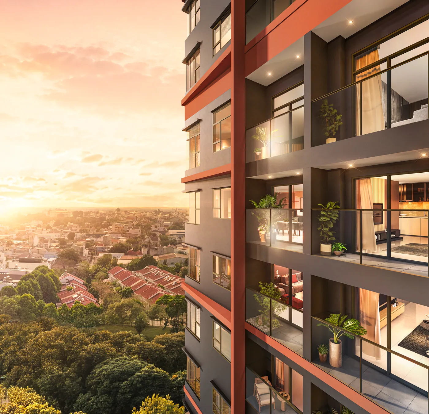 Phối cảnh ban công căn hộ SkySOLIS nhìn ra thành phố