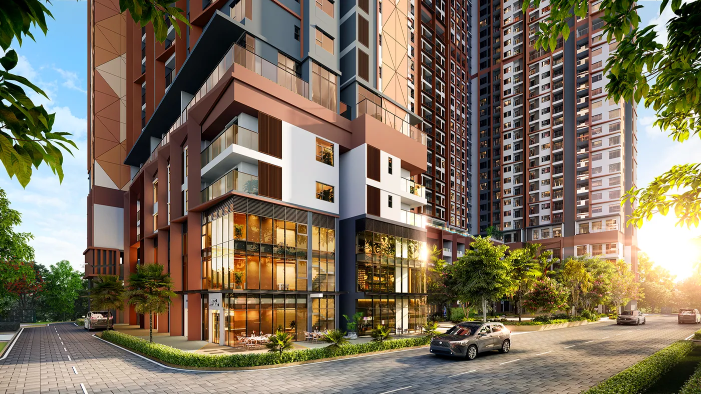 Phối cảnh SkySOLIS nhìn từ vỉa hè Quốc lộ 13